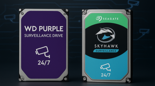 تأمين تسجيلاتك: Western Digital Purple vs. Seagate SkyHawk - مقارنة شاملة لاختيار أفضل قرص صلب (HDD) لكاميرات المراقبة.
