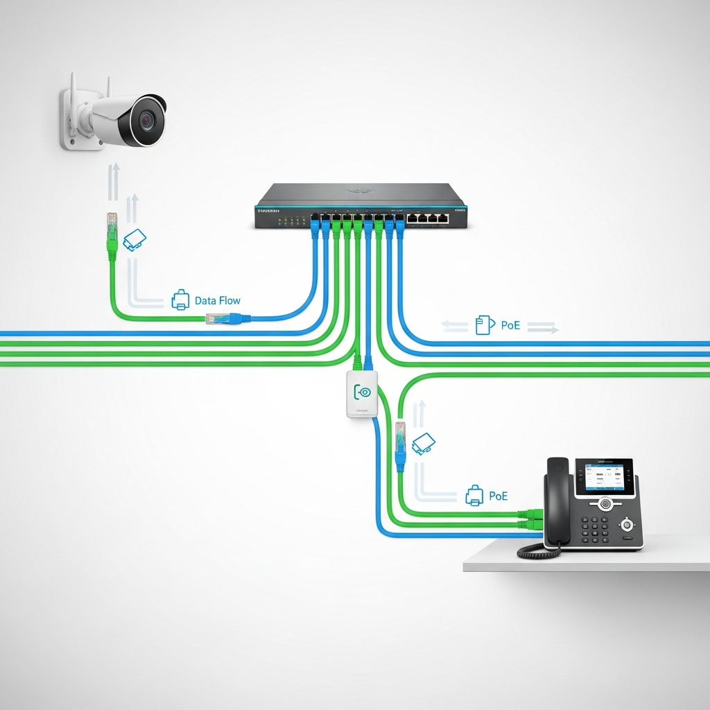 أساسيات شبكة مكتبك: ما هو السويتش (Network Switch) وكيف تحل منافذ POE مشكلة تمديدات كاميرات المراقبة IP؟